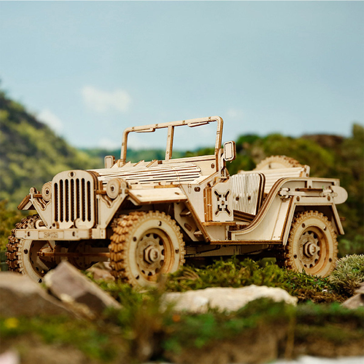 ROKR Army Jeep schaalmodel 3D houten puzzel MC701